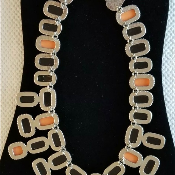 Banana Republic Signed Black Orange Rhinestone Statement Bib Necklace - Picture 2 of 4